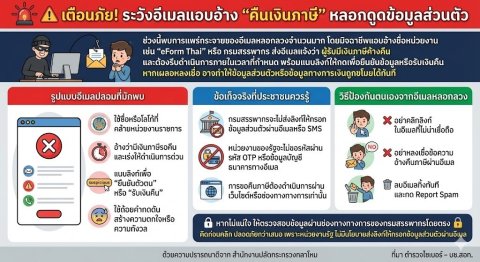 เตือนภัย! ระวังอีเมลแอบอ้าง "คืนเงินภาษี" หลอกดูดข้อมูลส่วนตัว