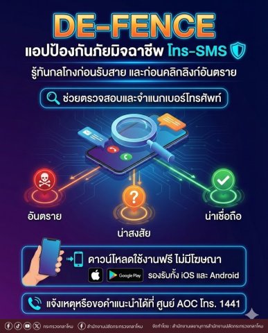 DE-FENCE แอปป้องกันภัยมิจฉาชีพ โทร–SMS